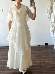 1975 Franke Stuart Tiered Chiffon Butterfly Sleeve Dress