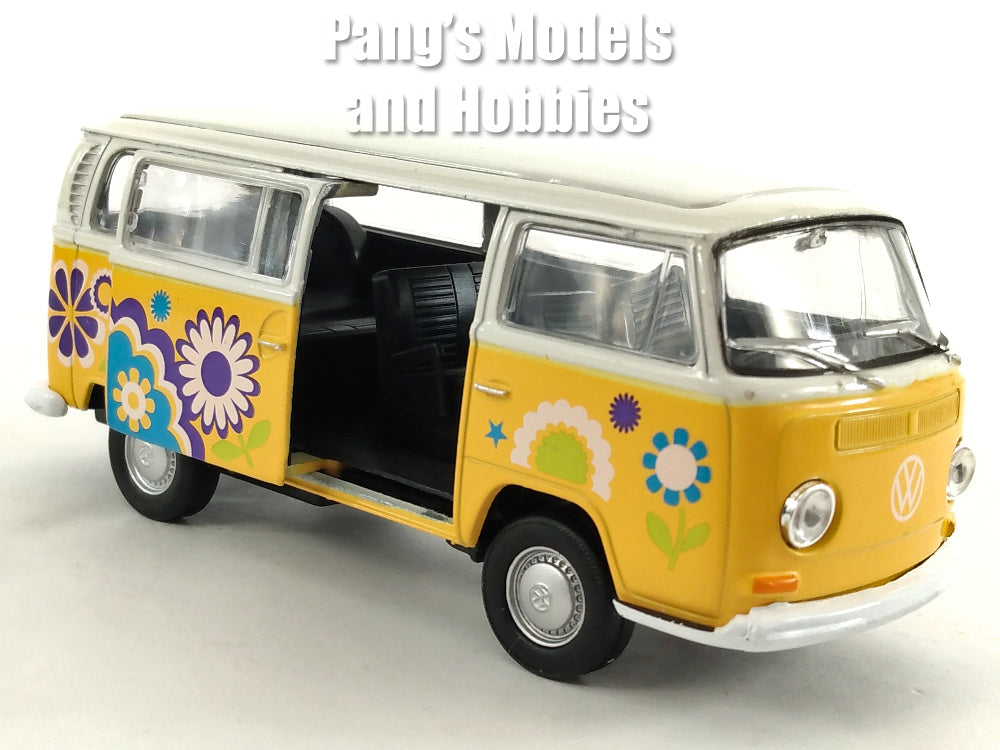 Volkswagen -VW T2 Type 2 1967 Bus - Flower - Yellow - 1/38 Scale Diecast Model by Welly