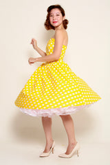 Jane Swing Dress in Yellow & White Polka