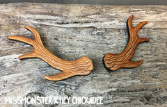 MISSMONSTER X HEY CHICKADEE ANTLER BARRETTES - LASER ETCHED WOOD
