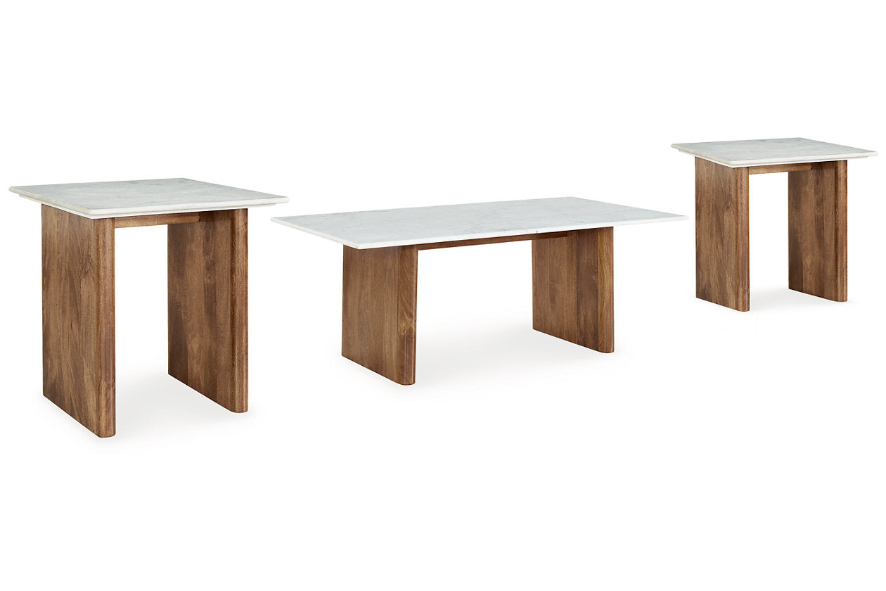 Isanti Light Brown/White Coffee Table and 2 End Tables from Ashley Furniture - Luna Furniture