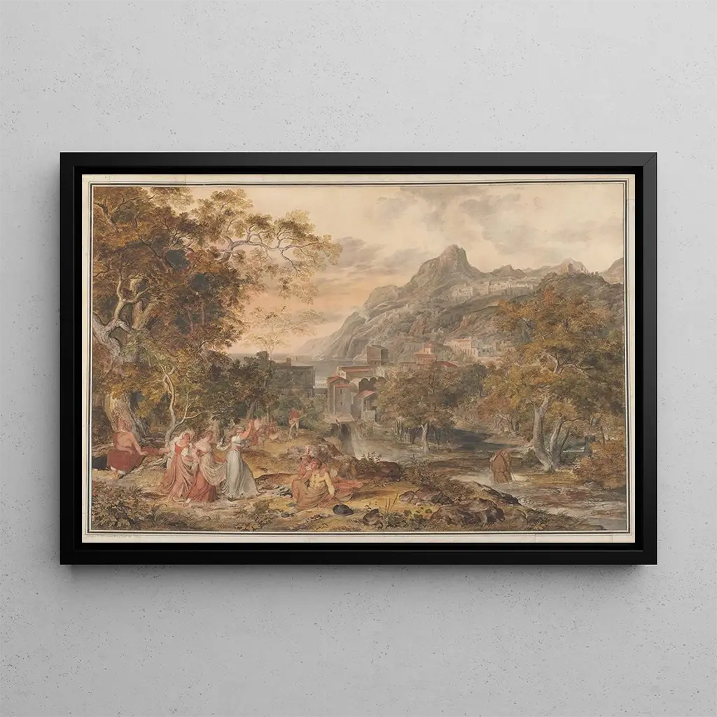 Joseph Anton Koch - View of Vietri with Young Country Women Dancing for Shepherds in the Foreground.webp