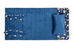 JuniorWeightedSleepingBagSet-fullpic witn navy blue minky
