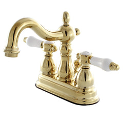 Kingston Heirloom KB1602BPL - Bel-Air Double-Handle 3-Hole Deck Mount 4-Inch Centerset Bathroom Faucet with Pop-Up Drain, Polished Brass