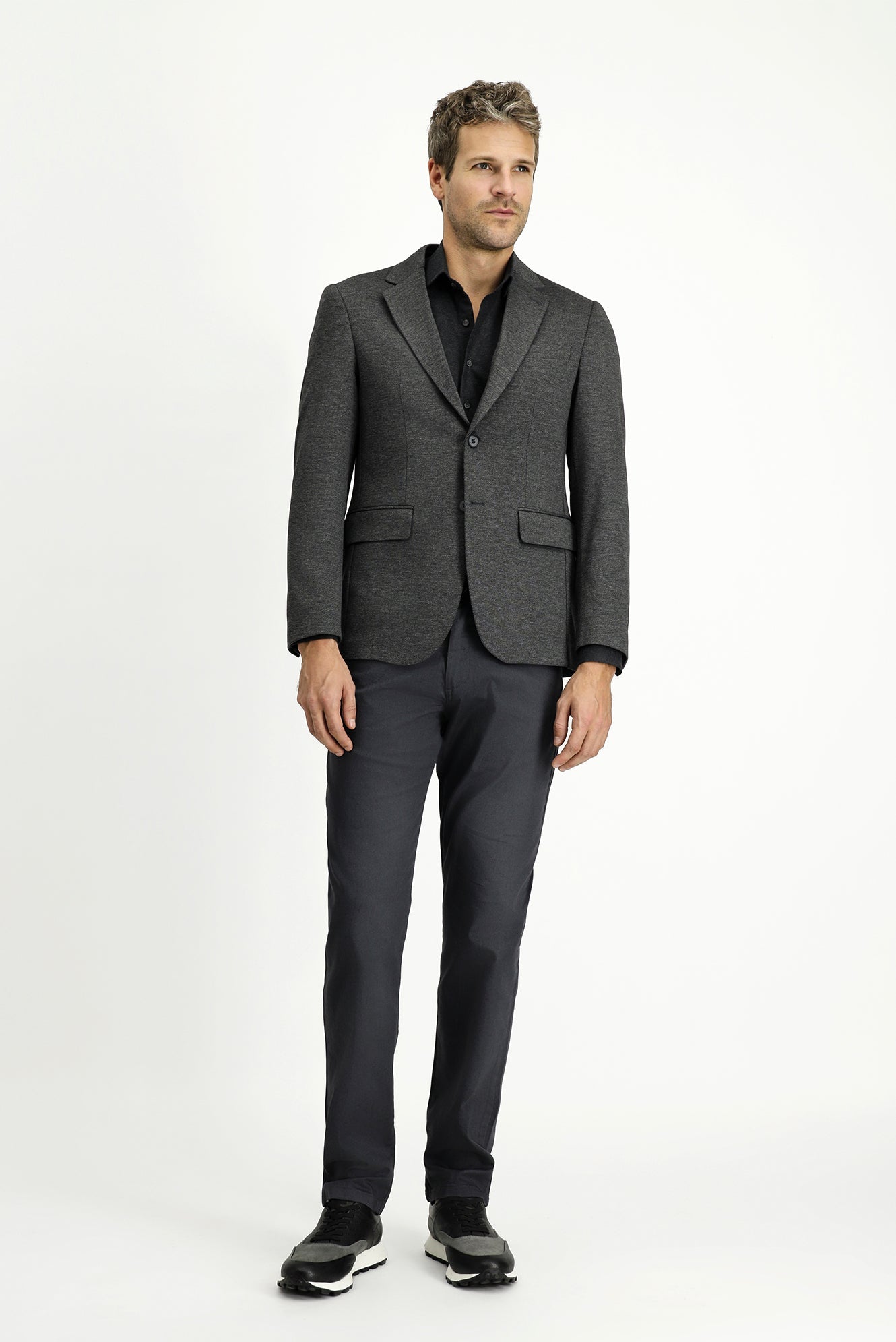 Koyu Füme 7 Drop Super Slim Fit Eksra Dar Kesim Klasik Desenli Örme Ceket