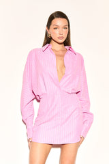 LEONE Pink Stripe Shirt Dress