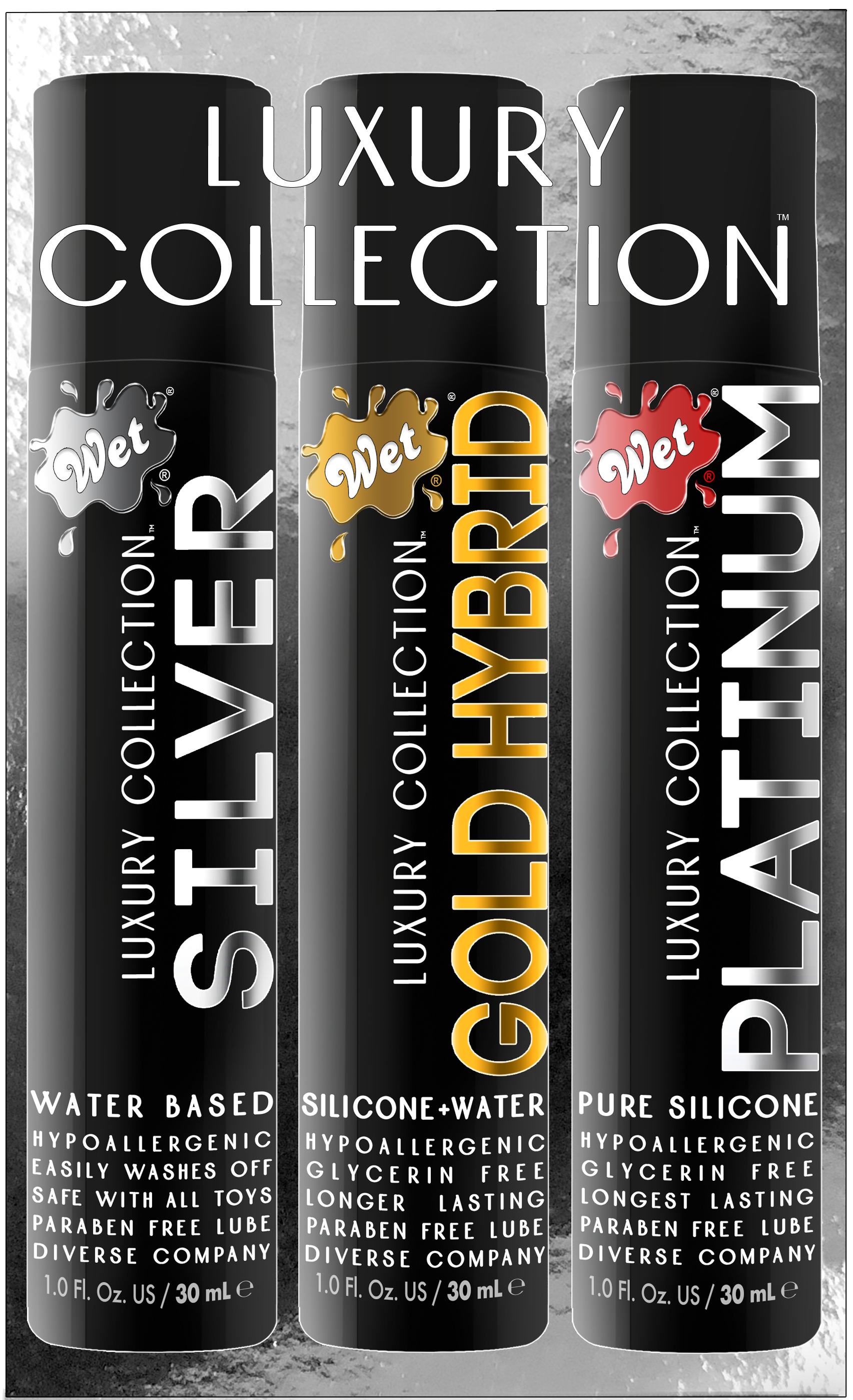 LUXURY 3 PACK (1OZ SILVER, GOLD, PLATINUM) 1 Fl. Oz./30mL – Rechargeable, Discreet, Intimate Wellness Accessory – Quiet, Rechargeable, Waterproof, Couples & Solo Use, Discreet Intimate Wellness Accessory