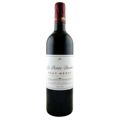 Red wine bottle with a visible label on a white background