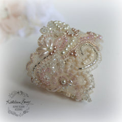 Bridal cuff bracelet lace crystal pearl - ivory & shades of pink / blush pink