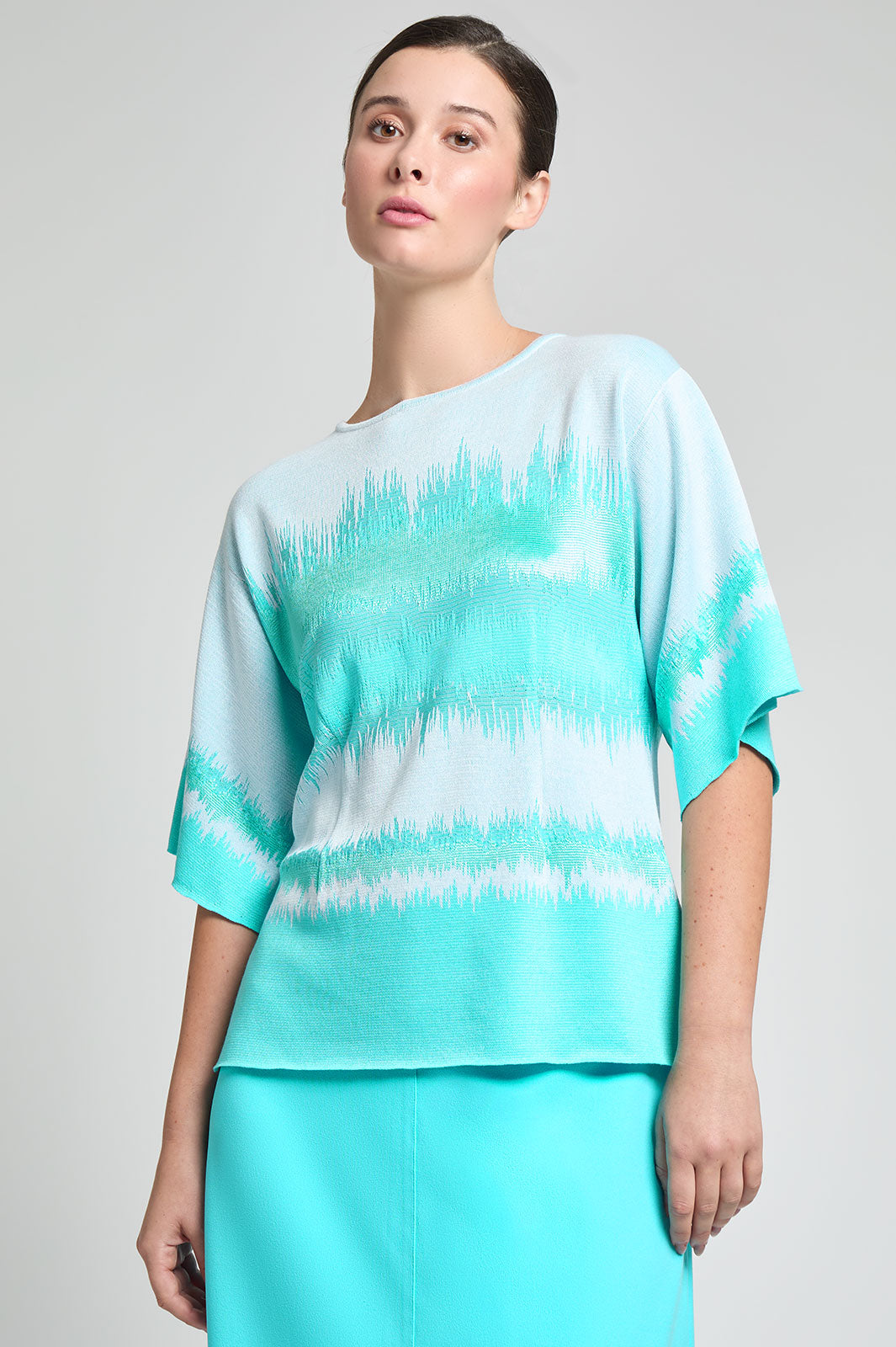 Soft Knit Wavelength Tunic, Calypso Blue/White | Ming Wang