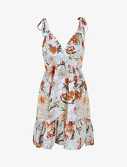 Robe patineuse mi-longue imprimé fleurs tropicales - Blanc - 1