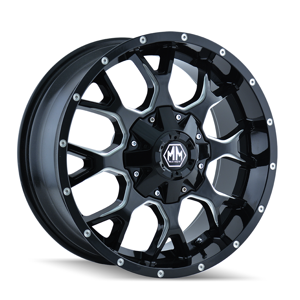 MAYHEM WARRIOR 8015 20x9 5x150 5x139.7 0 110 BLACK/MILLED SPOKES - TheWheelShop.ca