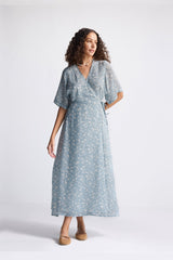 Maxi Wrap Dress in Light Blue Florals Long Shot