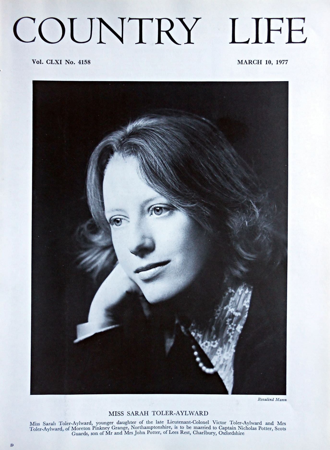 Miss Sarah Toler-Aylward Country Life Magazine Portrait March 10, 1977 Vol. CLXI No. 4158