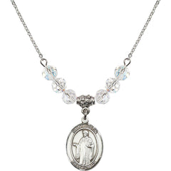 Sterling Silver Saint Justin Birthstone Necklace with Crystal Beads - 8052