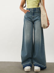 Blue Blast Denim Wide Leg Frayed Jeans-Noh.Voh