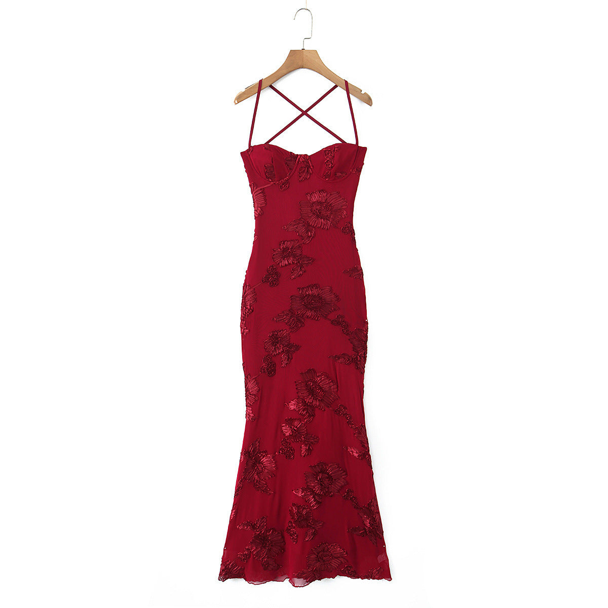 Dame Bodycon kjole med blomstrete spissdetalj Skjora