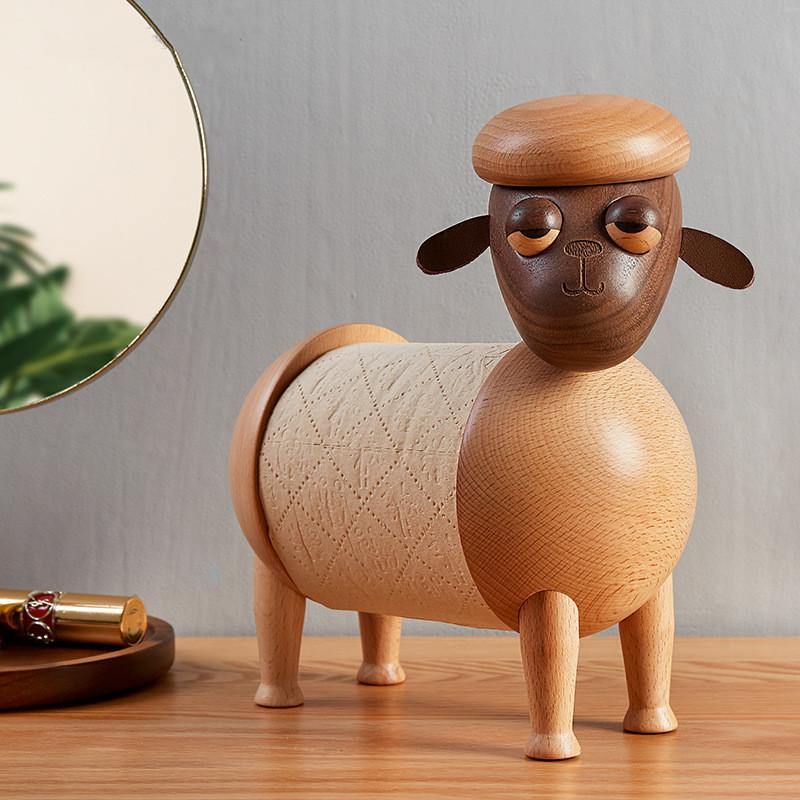 Little Sheep Tissue HolderWooden Handmade Home Decoration - Lazylifeshop