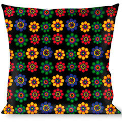 Buckle-Down Throw Pillow - Psychedelic Daisies Black/Multi Color Throw Pillows Buckle-Down