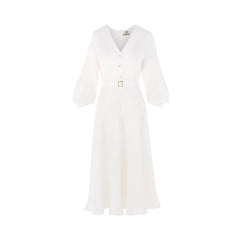 Linen Draped Sleeve Midi Dress