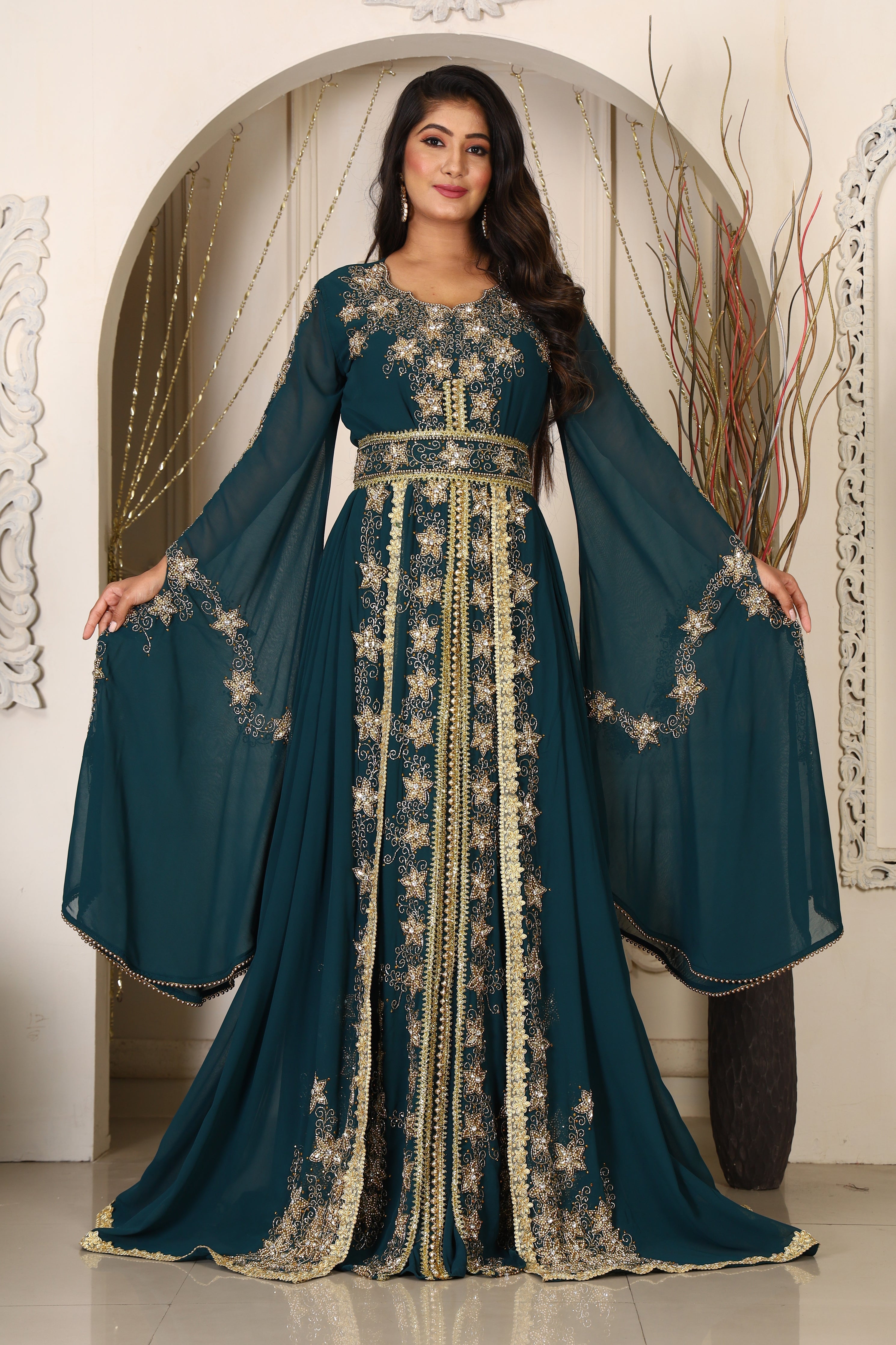 Bottle Green Islamic Wedding Kaftan
