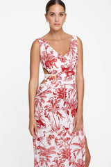 Evie Cutout Maxi Dress - Red Toile Linen