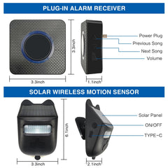 NEW Arrivals Solar Powered Wireless Driveway Pathway Alarm 600 ft Long Range Motion Sensor Alarm Driveway Alerts of Vehicles & People Entering Home Outdoor Supplies