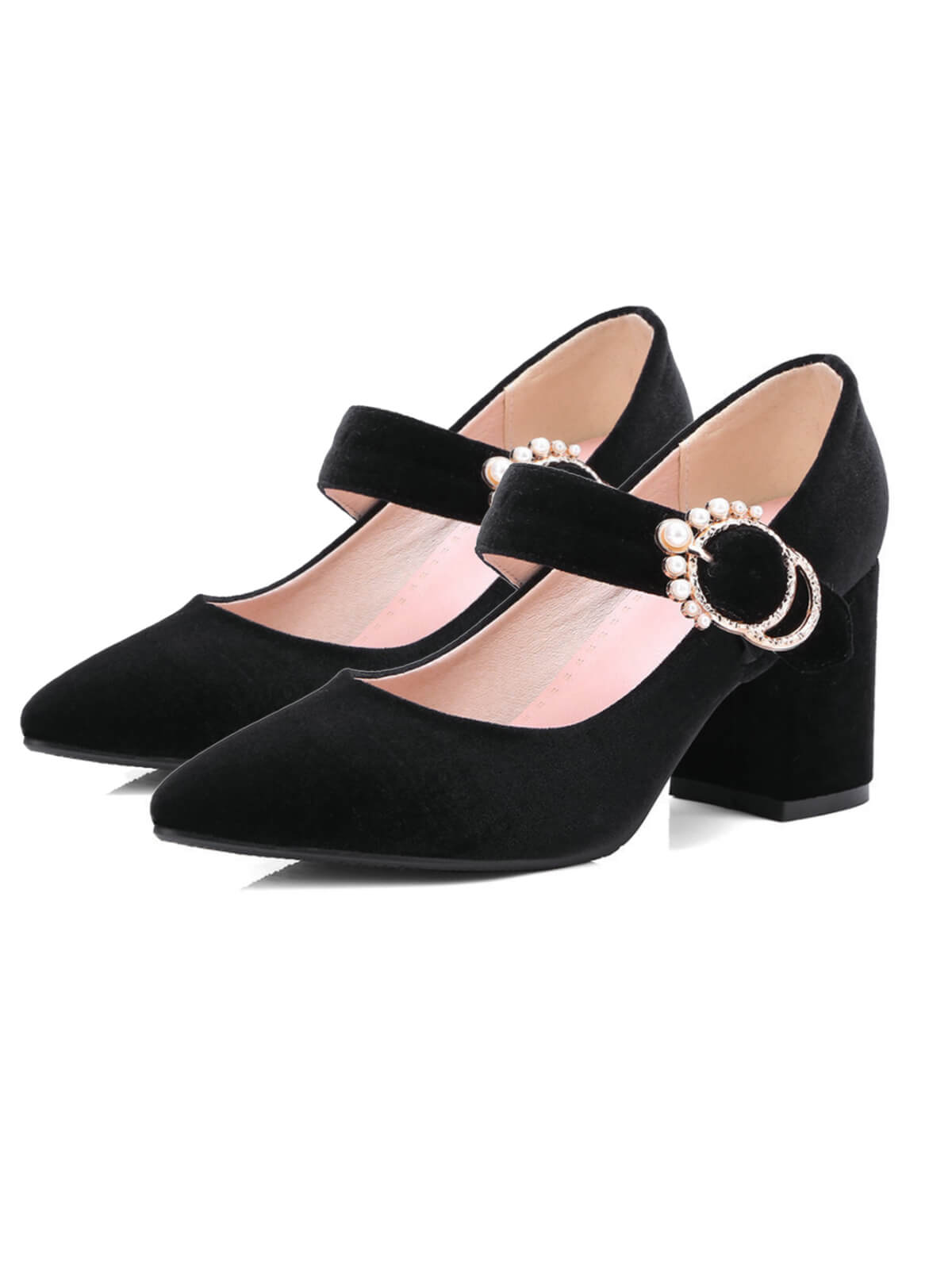 Schwarz VELVET MARY JANE HIGH HEEL SCHUHE MIT SCHNALLENBLOCK