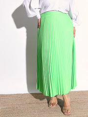 Neon Green Accordion Pleated Skirt -SASSAFRAS Curve