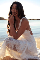 Veda Strappy Back Ruffle Chiffon Maxi Dress White by Selfie Leslie