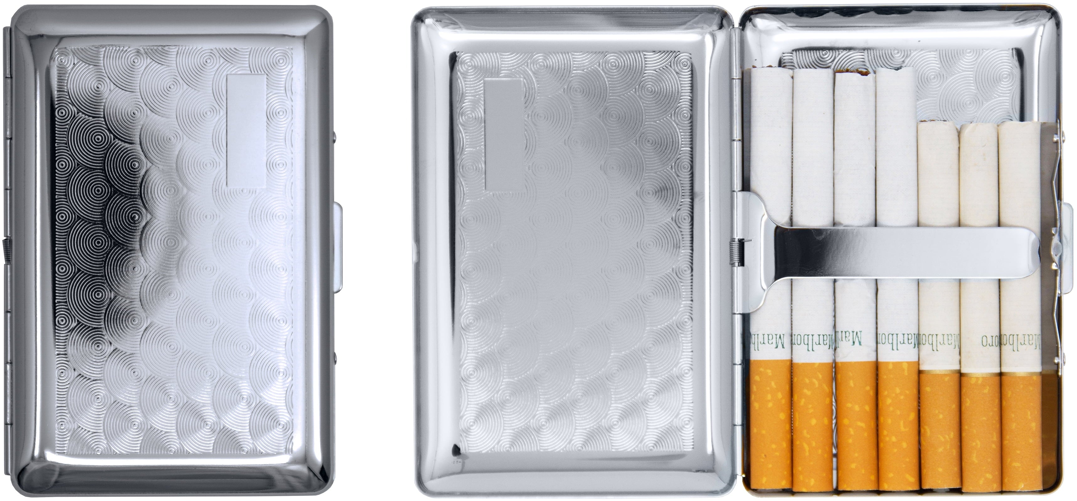 Set of 2 Ultra Compact Metal-Plated King Size Cigarette Case & Stash Box (Silver Swirls)