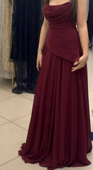 Strapless Burgundy Chiffon Formal Prom Dress Wedding Guest Dress J10086