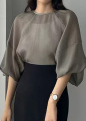 Gros pull en mousseline gris avec manches larges - EasyApparels