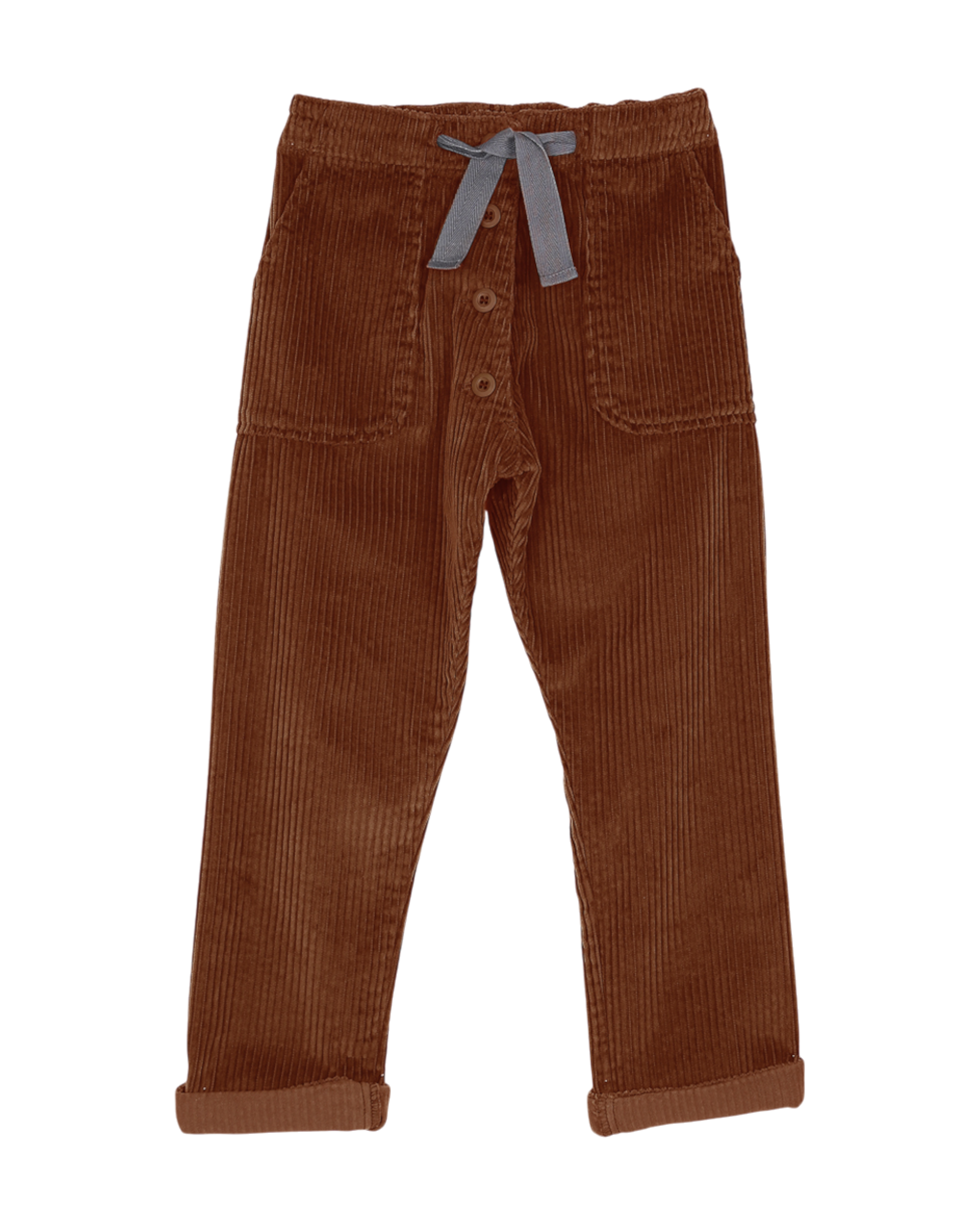 pantalon garcon en velours a grosses côtes brun