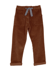 pantalon garcon en velours a grosses côtes brun