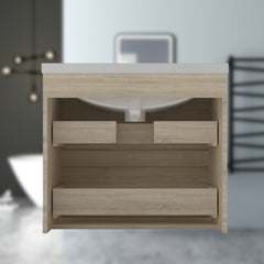 Biubiubath Badmöbel 50/60/80/100/120 cm Mineralguss-Waschtisch mit Unterschrank Badmöbel-Set Badezimmerschrank mit 2 Soft-Close-Schubladen Weiß matt/Dunkelgrau matt/Eiche matt/Weiß Hochglanz/Schwarz Hochglanz