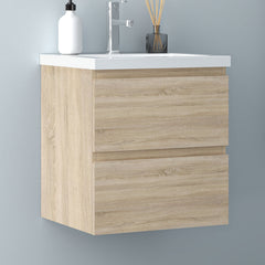 Biubiubath Badmöbel 50/60/80/100/120 cm Mineralguss-Waschtisch mit Unterschrank Badmöbel-Set Badezimmerschrank mit 2 Soft-Close-Schubladen Weiß matt/Dunkelgrau matt/Eiche matt/Weiß Hochglanz/Schwarz Hochglanz