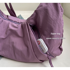 Pink Lightweight Crescent Crossbody Bag - Slouchy Nylon Hobo Purse for Casual Everyday Use