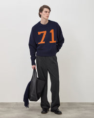 Varsity Intarsia Knit Sweater - Navy & Orange