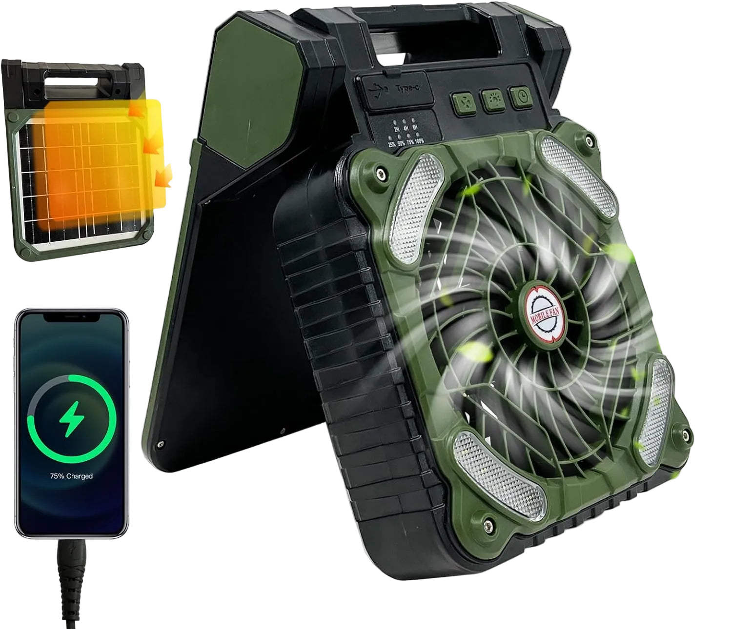 Ventilateur de Camping Solaire Portable avec Éclairage LED 0