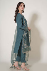 Unstitched 3 Piece Embroidered Raw Silk Suit