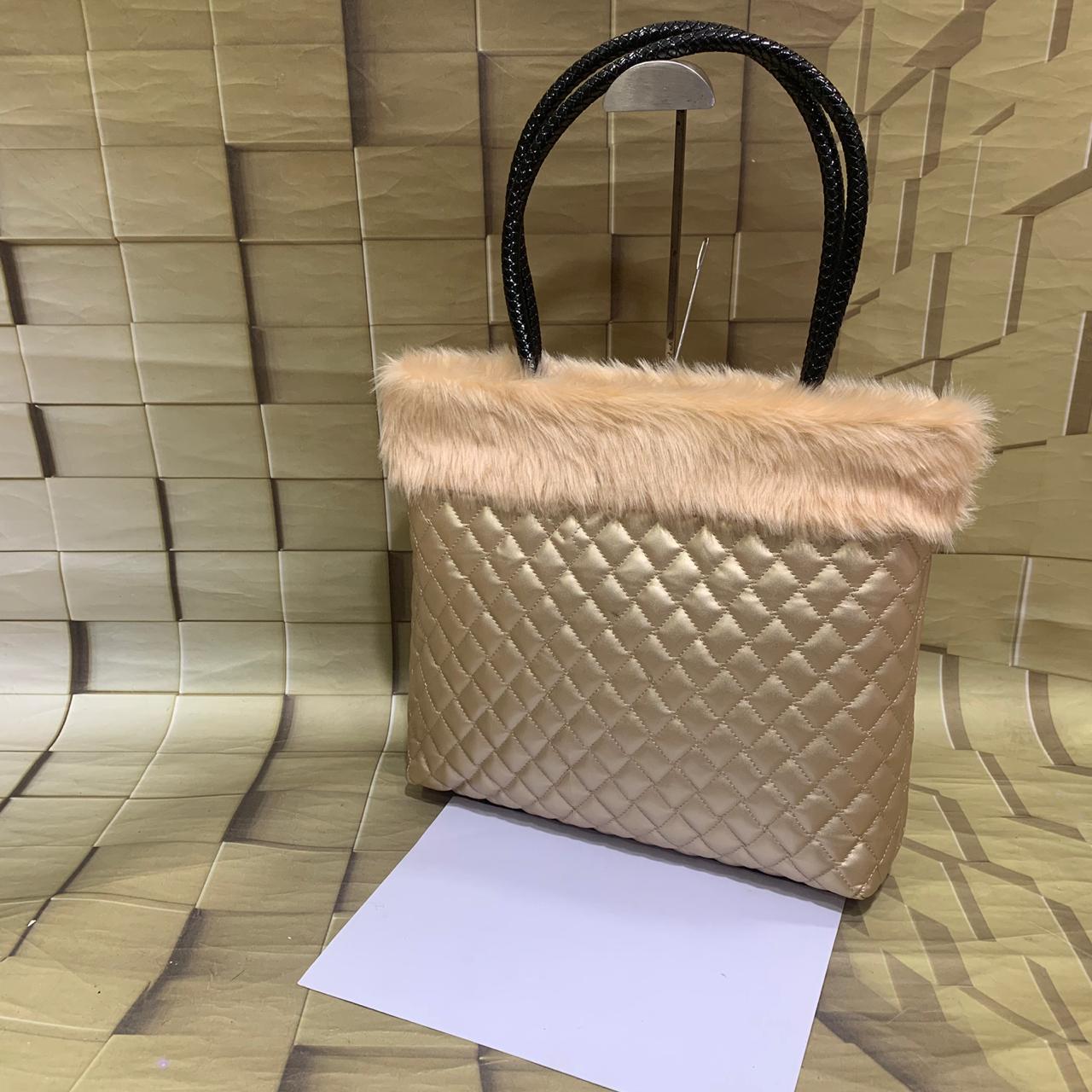 IMPORTED VINTAGE FUR CRISSCROSS PATTERN HAND BAG FOR WOMEN