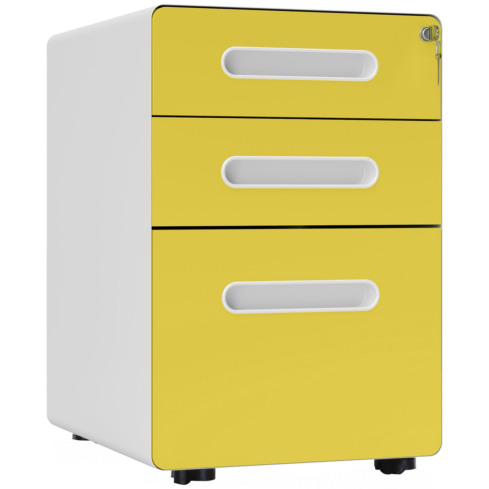 3 Drawer Modern Steel Filing Cabinet W/ 4 Wheels Lock Pencil Box Office Yellow