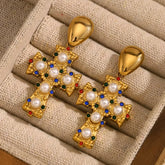 Royal Cross Pearl Earrings