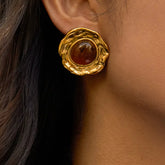 18K Amber Stone Stud Earrings