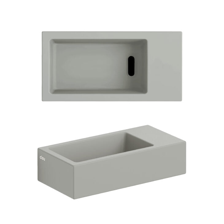 Clou Flush 3 fontein zonder kraangat, met plug, rechts, mat grijs keramiek - CL/03.32031