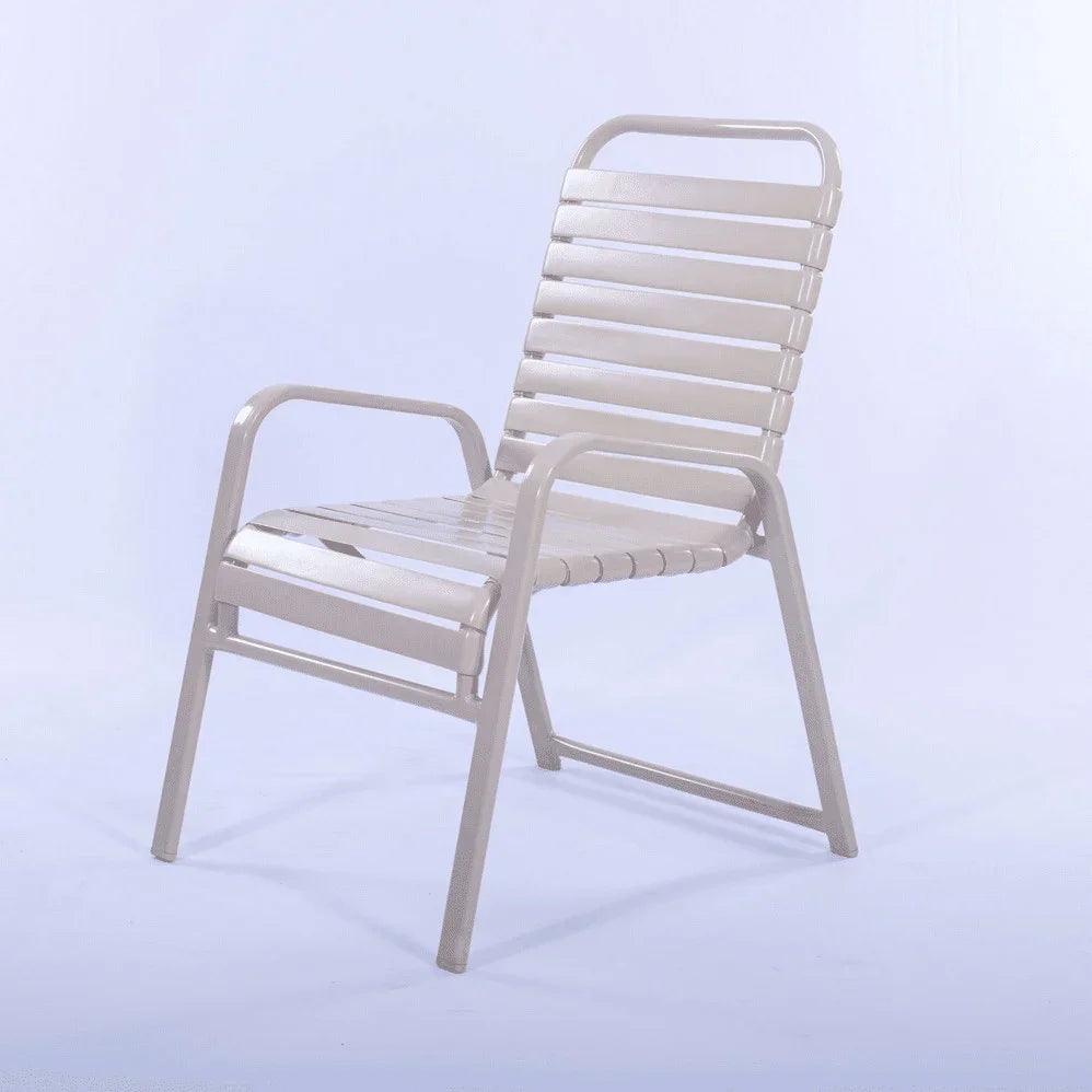 Vinyl Strap Commercial Pool Side Dining Chair with Comfort Arm