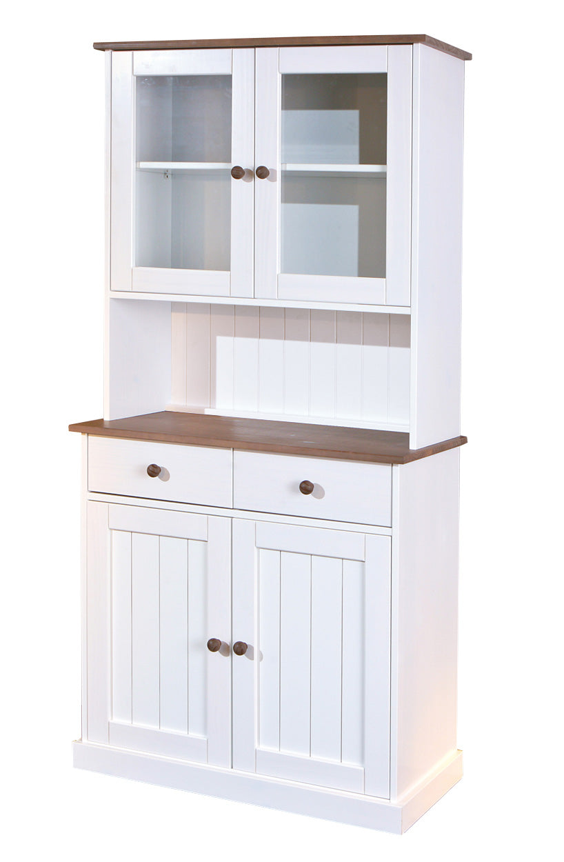 Roselda - Credenza alta con vetrinetta classica in legno massello cm 90x45x181h