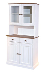 Roselda - Credenza alta con vetrinetta classica in legno massello cm 90x45x181h
