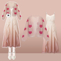 Out Flouncing Hollow Cardigan Heart Love Dress